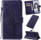 Tree & Cat Pattern Pressed Printing Horizontale Flip PU lederen tas met houder & kaartsleuven & portemonnee & lanyard voor Huawei P20 Lite 2019 / Nova 5i (paars)