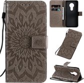 Voor Nokia 7.2 Geperst Afdrukken Zonnebloempatroon Horizontale Flip PU-lederen Case met Houder & Kaartsleuven & Portemonnee & Lanyard (Grijs)