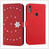 Voor Huawei Y6 2019 Geperst Afdrukken Steken boorpatroon Horizontaal Flip PU lederen hoesje met houder & kaartsleuven & portemonnee & & lanyard (rood)