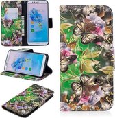 3D Gekleurde Tekening Patroon Horizontale Leren Flip Case voor Huawei Honor 7A & Y6, met Houder & Kaartsleuven & Portemonnee (Groene Vlinder)