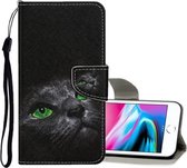 Voor iPhone 8/7 Gekleurde tekening patroon Horizontale flip lederen tas met houder & kaartsleuven & portemonnee (zwarte kat)