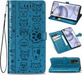 Voor Huawei Honor 30 Pro / 30 Pro + mooie kat en hond reliëfpatroon horizontale flip lederen tas, met houder & kaartsleuven & portemonnee & cartoon sluiting & lanyard (blauw)