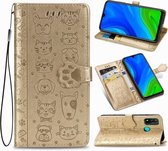 Voor Huawei P Smart 2020 Mooie Kat en Hond Embossing Patroon Horizontale Flip Leren Case, met Houder & Kaartsleuven & Portemonnee & Cartoon Sluiting & Lanyard (Goud)