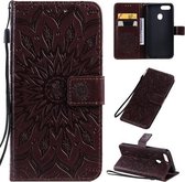 Voor OPPO A5 / A35 Geperst Afdrukken Zonnebloem Patroon Horizontale Flip PU Lederen Case met Houder & Kaartsleuven & Portemonnee & Lanyard (Bruin)