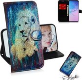 Gekleurd tekeningpatroon Kleurrijke magnetische gesp Horizontale flip PU lederen tas met houder & kaartsleuven & portemonnee & lanyard voor Galaxy S10 + (witte leeuw)