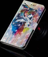 3D-schilderijpatroon Gekleurde tekening Horizontale Flip PU-lederen tas met houder & kaartsleuven en portemonnee voor Galaxy A30 / A20 (Olieverf Uil)
