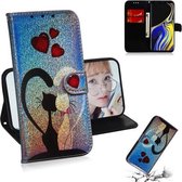 Gekleurd tekeningpatroon Kleurrijke magnetische gesp Horizontale flip PU lederen tas met houder & kaartsleuven & portemonnee & lanyard voor Galaxy Note 9 (Love Cat)