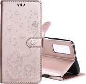 Voor Huawei P Smart 2021 Cat Bee Embossing Patroon Schokbestendig Horizontaal Flip Leren Hoesje met Houder & Kaartsleuven & Portemonnee (Rose Goud)