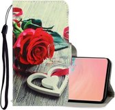 Voor Galaxy S10 3D gekleurde tekening horizontale flip PU lederen tas met houder & kaartsleuven & portemonnee (rode roos)