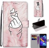 Voor Huawei Honor V9 Play Gekleurde Tekening Cross Textuur Horizontale Flip PU Lederen Case met Houder & Kaartsleuven & Portemonnee & Lanyard (Roze Handen Hart)