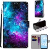 Voor Huawei P30 Gekleurde Tekening Cross Textuur Horizontale Flip PU Lederen Case met Houder & Kaartsleuven & Portemonnee & Lanyard (Paars Groen Sterrenhemel)