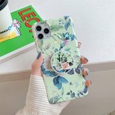 Voor iPhone 11 Pro Kleurrijke Laser Flower-serie TPU mobiele telefoonhoes met opvouwbare houder (roos)