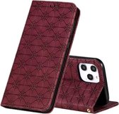 Voor iPhone 12 Pro Max Lucky Flowers Embossing Pattern Magnetische horizontale flip lederen tas met houder & kaartsleuven (wijnrood)