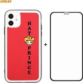 Voor iPhone 11 Hat-Prince ENKAY ENK-PC0462 Cartoon-serie PU-leer + pc Harde slanke hoes Schokbestendige hoes ＆ 0.26 mm 9H 2.5D Volledige lijm Volledige dekking Gehard glasbeschermfolie (rood)