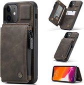 CaseMe C20 multifunctionele pc + TPU beschermhoes met houder & kaartsleuf & portemonnee voor iPhone 12/12 Pro (koffie)