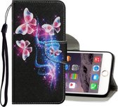 Gekleurde tekening patroon horizontaal Flip PU lederen tas met houder & kaartsleuven & portemonnee & lanyard voor iPhone 8 Plus & 7 Plus (drie fluorescerende vlinders)