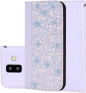 Krokodiltextuur Glitterpoeder Horizontale lederen flip-hoes voor Galaxy J6 +, met kaartsleuven en houder (wit)