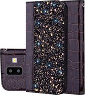 Krokodiltextuur Glitterpoeder Horizontale lederen flip-hoes voor Galaxy J6 +, met kaartsleuven en houder (zwart)