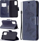 Voor Xiaomi Poco M3 Embossing Two Butterflies Pattern Horizontale Flip PU lederen tas met houder & kaartsleuf & portemonnee & lanyard (blauw)