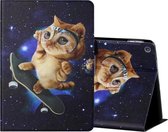 Voor Amazon Kindle Fire HD10 2015/2017/2019 Gekleurde Tekening Horizontale Flip Leren Case met Houder & Kaartsleuven & Slaap / Wekfunctie (Skateboard Kat)