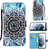 Voor Samsung Galaxy S21 5G Gekleurd tekeningpatroon Vlak geweven horizontaal Flip lederen hoesje met houder & kaartsleuf & portemonnee & lanyard (onderzeese mandala)