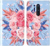 Voor OnePlus 8 Pro 3D-schilderij Gekleurd tekeningpatroon Horizontaal Flip TPU + PU-lederen hoes met houder & kaartsleuven & portemonnee & lanyard (kleurrijke bloemen)
