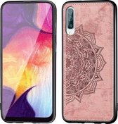 Voor Galaxy A50 Reliëf Mandala-patroon PC + TPU + stoffen telefoonhoes met draagkoord & magnetisch (roségoud)