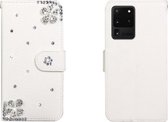 Voor Galaxy S20 Ultar Horizontale Flip Effen Kleur Strass Leren Case met Kaartsleuf & Portemonnee & Houder (Diagonale Bloem)