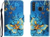 Voor Galaxy A21 Gekleurde tekening Horizontale flip lederen tas met houder & kaartsleuf & portemonnee (Jade Butterfly)