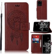 Voor Galaxy S20 Ultra Windgong Uil Embossing Patroon Horizontale Flip Leren Case met Houder & Kaartsleuven & Portemonnee (Bruin)