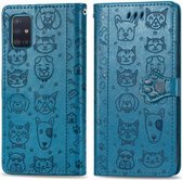 Voor Galaxy A71 5G mooie kat en hond reliëfpatroon horizontaal flip lederen tas, met houder & kaartsleuven & portemonnee & cartoon sluiting & lanyard (blauw)