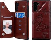 Voor Galaxy Note10 Butterfly Embossing Pattern Schokbestendige beschermhoes met houder & kaartsleuven & fotolijst (bruin)