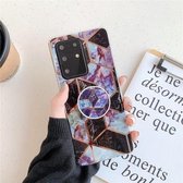 Voor Galaxy S20 Plus Plating Kleurrijk Geometrisch Patroon Mozaïek Marmer TPU Mobiele Telefoon Case met Opvouwbare Beugel (Zwart PF6)