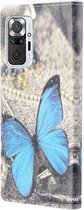 Xiaomi Redmi Note 10 Pro Hoesje Wallet Book Case Blauwe Vlinder Print
