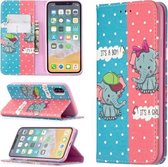 Gekleurde tekening patroon onzichtbare magnetische horizontale flip PU lederen tas met houder & kaartsleuven & portemonnee voor iPhone X / XS (olifant)