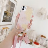 Goudfoliestijl Dropping Glue Ribbon Bow TPU beschermhoes met nekriem voor iPhone 11 Pro (steen)