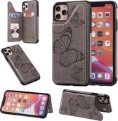 Voor iPhone 11 Pro Max Butterfly Embossing Pattern Schokbestendige beschermhoes met houder & kaartsleuven en fotolijst (grijs)