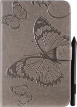 Voor iPad Mini 2019 & 4 & 3 & 2 & 1 Ingedrukt Afdrukken Vlinderpatroon Horizontaal Flip PU-lederen hoes met houder & kaartsleuven & portemonnee & pen-sleuf (grijs)