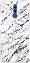 Voor Huawei Mate 20 Lite reliëf gelakt marmer TPU beschermhoes met houder (wit)