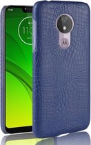 Schokbestendig Crocodile Texture PC + PU-hoesje voor Motorola Moto G7 Power (blauw)