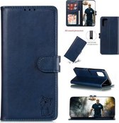 Voor Galaxy A71 reliëf Happy Cat-patroon horizontale flip lederen tas met houder & kaartsleuven en portemonnee (blauw)