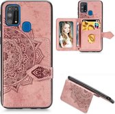 Voor Galaxy M31 Mandala Reliëf Magnetische Doek PU + TPU + PC Case met Houder & Kaartsleuven & Portemonnee & Fotolijst & Riem (Rose Goud)