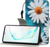 Voor Galaxy A81 Gekleurde tekening Horizontale flip lederen tas met houder & kaartsleuf & portemonnee (chrysant)