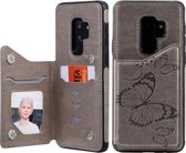 Voor Galaxy S9 Plus vlinder reliëfpatroon schokbestendig beschermhoes met houder & kaartsleuven en fotolijst (grijs)