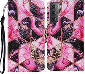 Voor Samsung Galaxy S21 + 5G Gekleurde Tekening Patroon Horizontale Flip PU Lederen Case met Houder & Kaartsleuven & Portemonnee & Lanyard (Paars Marmer)