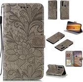 Voor Motorola Moto G Stylus Kant Bloem Horizontale Flip Leren Case met Houder & Kaartsleuven & Portemonnee & Fotolijst (Grijs)