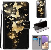 Voor Samsung Galaxy A32 5G Gekleurde Tekening Cross Textuur Horizontale Flip PU Lederen Case met Houder & Kaartsleuven & Portemonnee & Lanyard (Golden Butterfly Group)