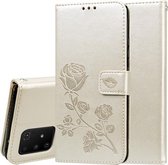 Voor Galaxy A91 / S10 Lite Rose reliëf horizontale flip PU lederen tas met houder & kaartsleuven en portemonnee (goud)