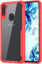 Voor Galaxy A11 transparante pc + TPU volledige dekking schokbestendige beschermhoes (rood)