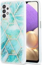 Voor Samsung Galaxy A32 5G 3D Galvaniseren marmeren patroon TPU beschermhoes (blauw)